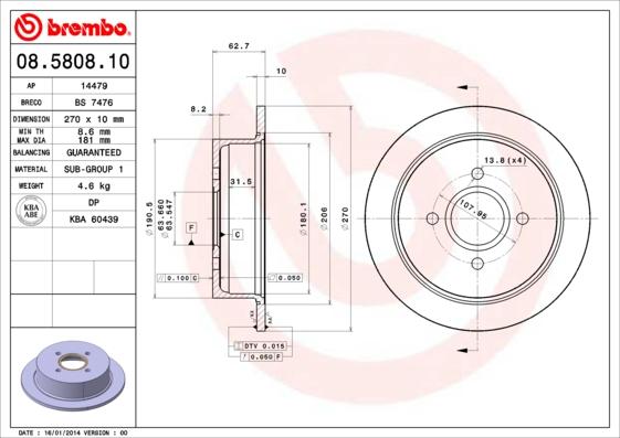 Brembo 08.5808.10 - Гальмівний диск autozip.com.ua