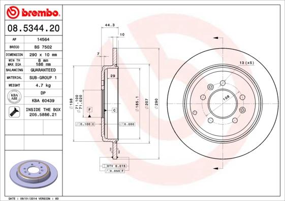 Brembo 08.5344.20 - Гальмівний диск autozip.com.ua