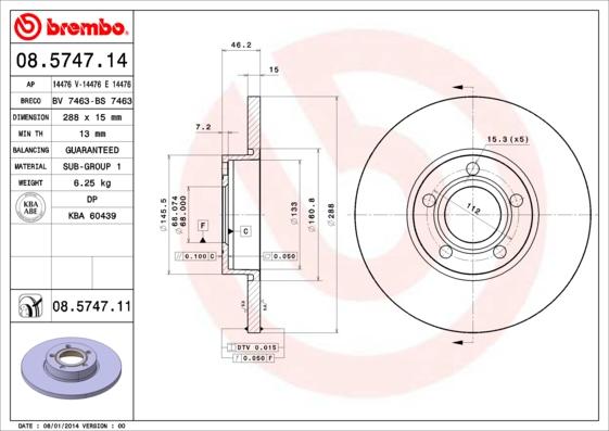 Brembo 08.5747.11 - Гальмівний диск autozip.com.ua