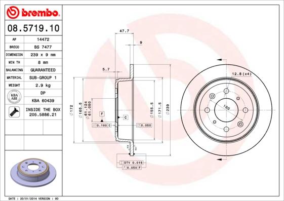 Brembo 08.5719.10 - Гальмівний диск autozip.com.ua