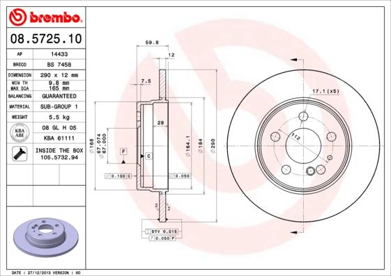 Brembo 08.5725.10 - Гальмівний диск autozip.com.ua