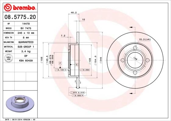 Brembo 08.5775.20 - Гальмівний диск autozip.com.ua