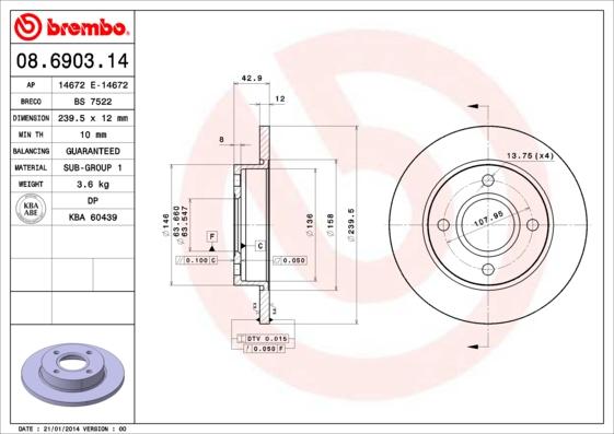 Brembo 08.6903.14 - Гальмівний диск autozip.com.ua