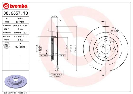 Brembo 08.6857.10 - Гальмівний диск autozip.com.ua