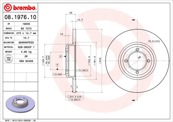 Brembo 08.1976.10 - Гальмівний диск autozip.com.ua