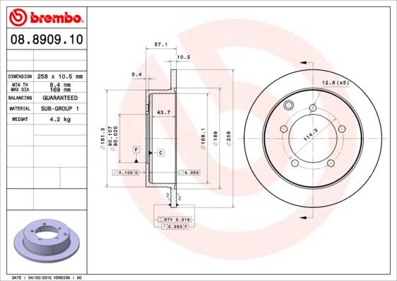 Brembo 08.8909.10 - Гальмівний диск autozip.com.ua