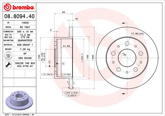 Brembo 08.8094.40 - Гальмівний диск autozip.com.ua