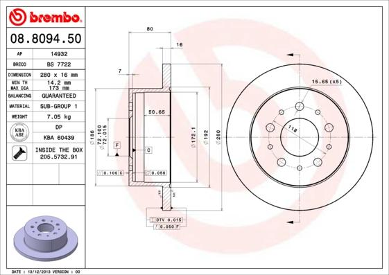 Brembo 08.8094.50 - Гальмівний диск autozip.com.ua