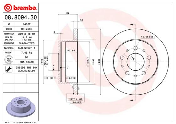 Brembo 08.8094.30 - Гальмівний диск autozip.com.ua