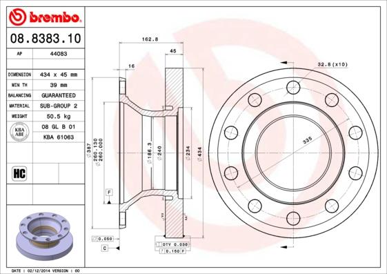 Brembo 08.8383.10 - Гальмівний диск autozip.com.ua