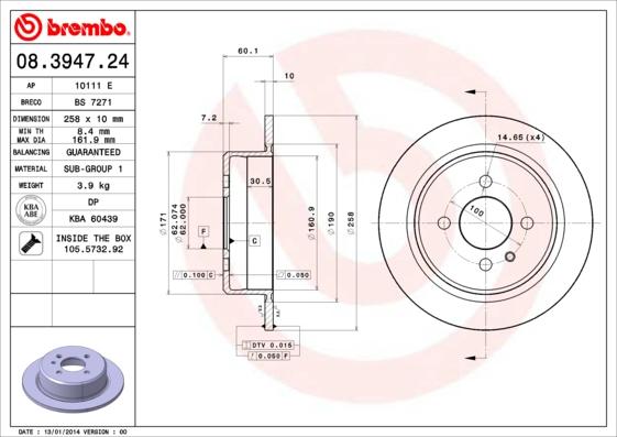 Brembo 08.3947.24 - Гальмівний диск autozip.com.ua