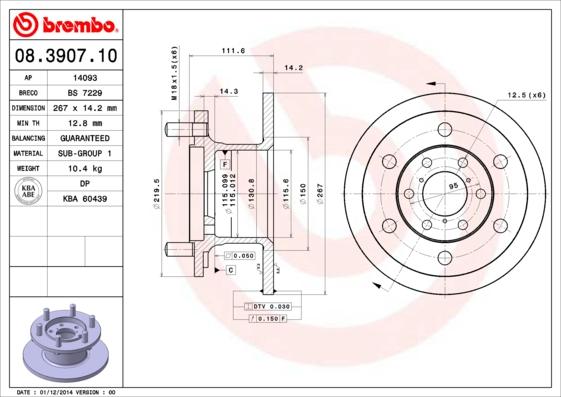 Brembo 08.3907.10 - Гальмівний диск autozip.com.ua