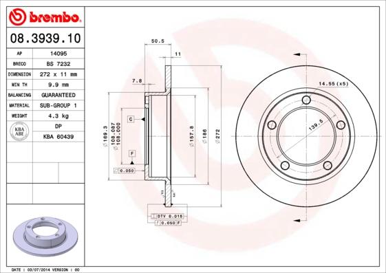 Brembo 08.3939.10 - Гальмівний диск autozip.com.ua