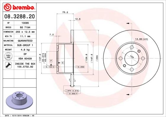 Brembo 08.3288.20 - Гальмівний диск autozip.com.ua