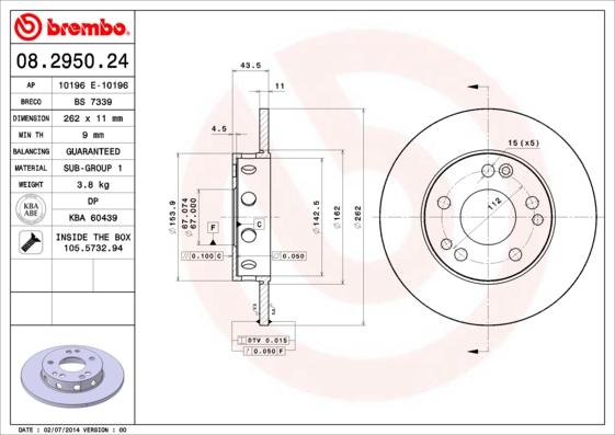 Brembo 08.2950.24 - Гальмівний диск autozip.com.ua