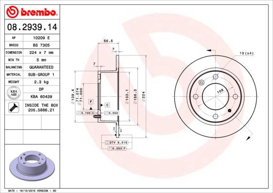 Brembo 08.2939.14 - Гальмівний диск autozip.com.ua