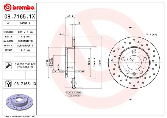 Brembo 08.7165.1X - Гальмівний диск autozip.com.ua