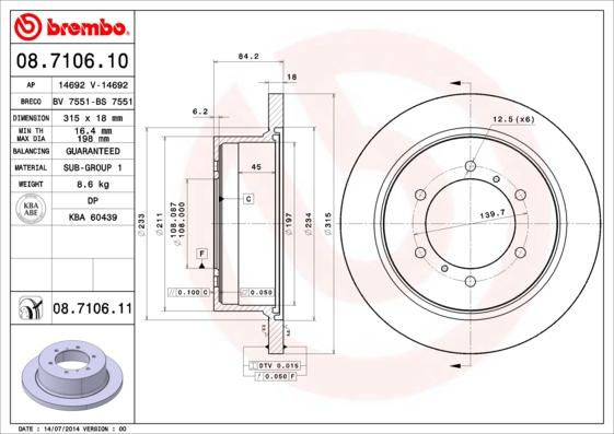 Brembo 08.7106.10 - Гальмівний диск autozip.com.ua