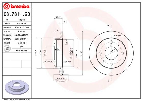 Brembo 08.7811.20 - Гальмівний диск autozip.com.ua