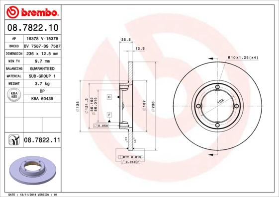 Brembo 08.7822.10 - Гальмівний диск autozip.com.ua