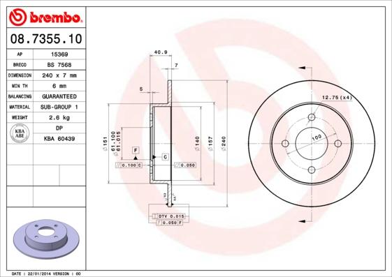 Brembo 08.7355.10 - Гальмівний диск autozip.com.ua