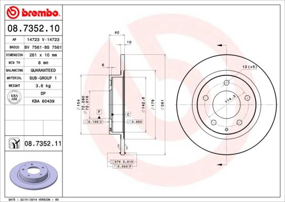 Brembo 08.7352.11 - Гальмівний диск autozip.com.ua