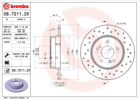Brembo 08.7211.2X - Гальмівний диск autozip.com.ua