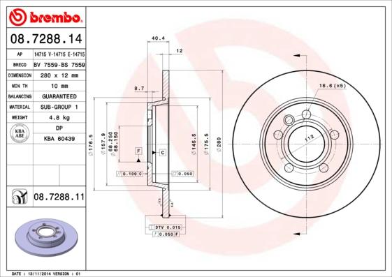 Brembo 08.7288.11 - Гальмівний диск autozip.com.ua