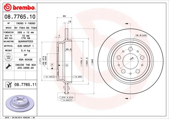 Brembo 08.7765.10 - Гальмівний диск autozip.com.ua