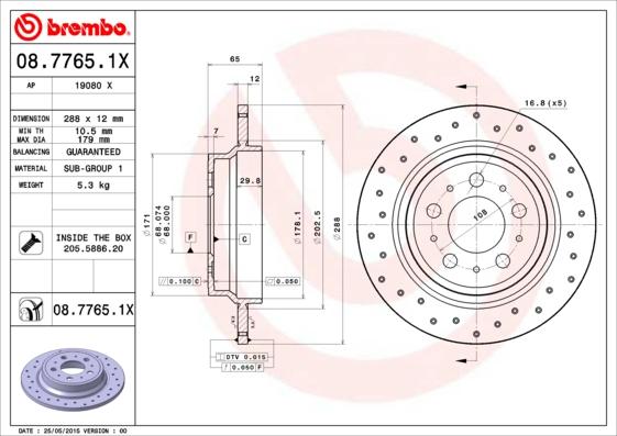 Brembo 08.7765.1X - Гальмівний диск autozip.com.ua