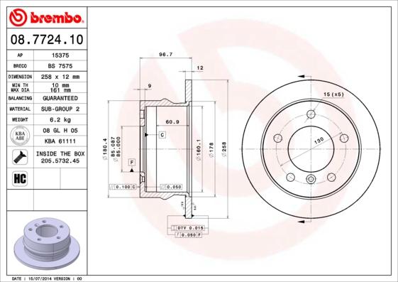 Brembo 08.7724.10 - Гальмівний диск autozip.com.ua