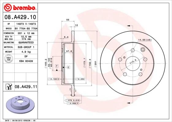 Brembo 08.A429.11 - Гальмівний диск autozip.com.ua