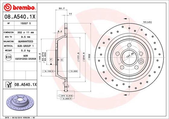 Brembo 08.A540.1X - Гальмівний диск autozip.com.ua