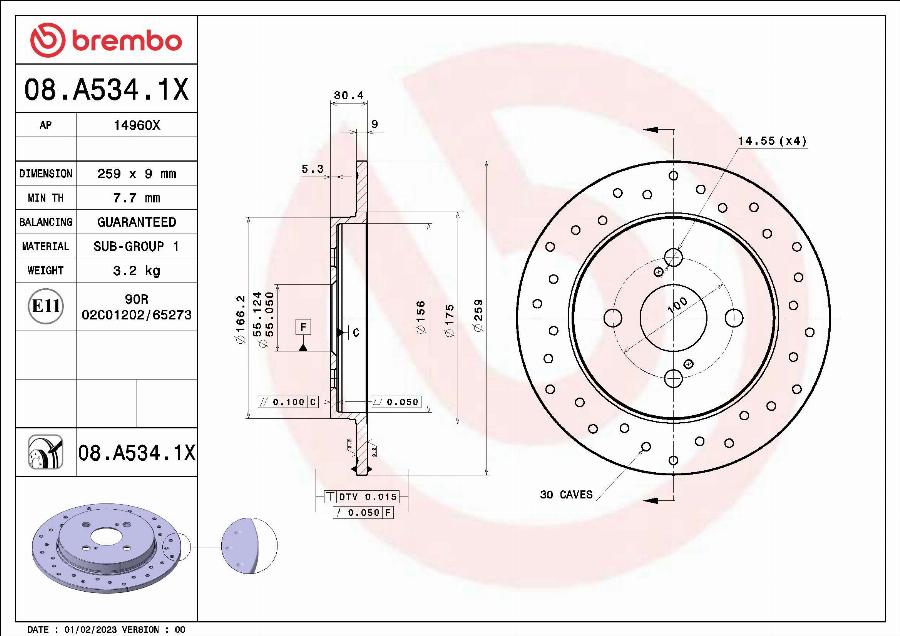 Brembo 08.A534.1X - Гальмівний диск autozip.com.ua