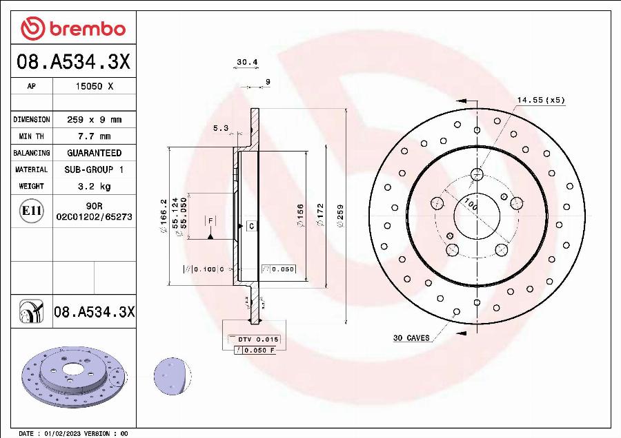 Brembo 08.A534.3X - Гальмівний диск autozip.com.ua