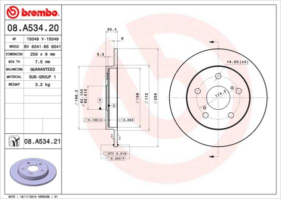Brembo 08.A534.20 - Гальмівний диск autozip.com.ua