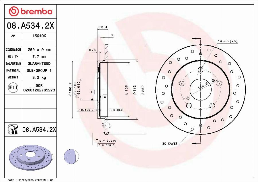 Brembo 08.A534.2X - Гальмівний диск autozip.com.ua
