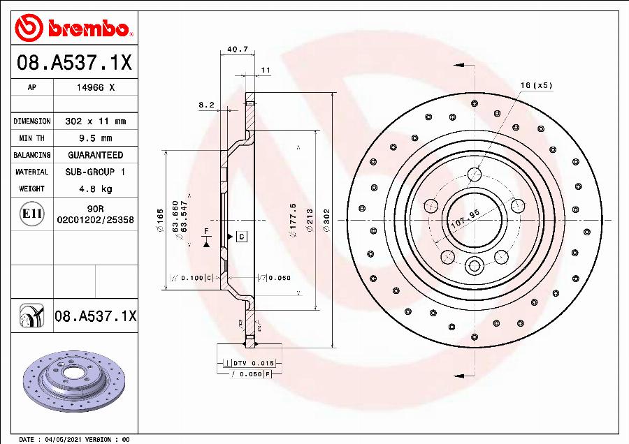 Brembo 08.A537.1X - Гальмівний диск autozip.com.ua