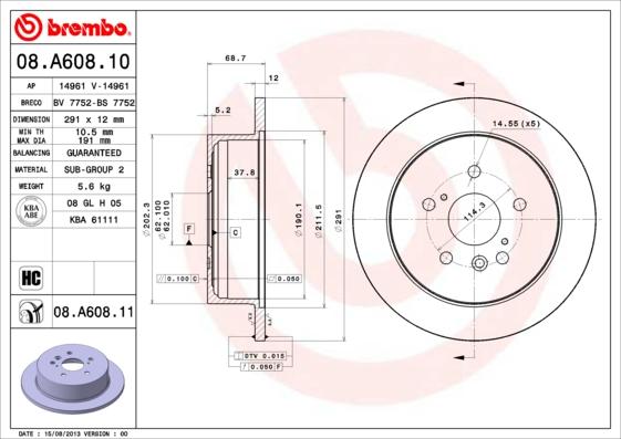 Brembo 08.A608.11 - Гальмівний диск autozip.com.ua