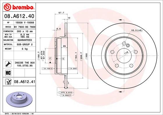 Brembo 08.A612.40 - Гальмівний диск autozip.com.ua