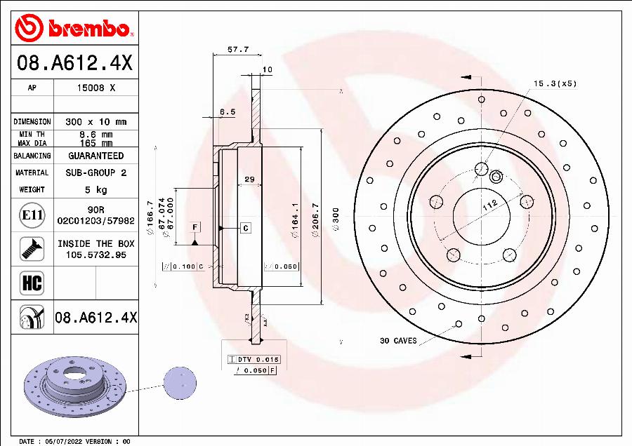 Brembo 08.A612.4X - Гальмівний диск autozip.com.ua