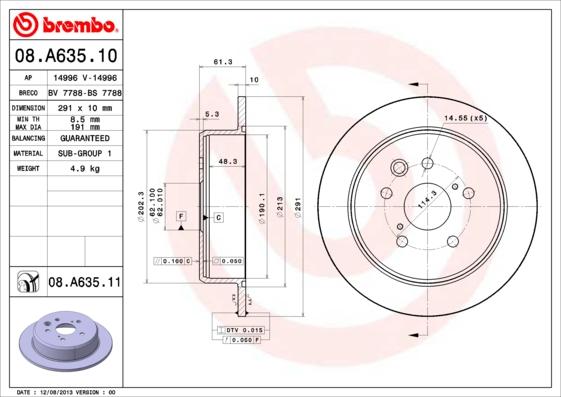 Brembo 08.A635.11 - Гальмівний диск autozip.com.ua