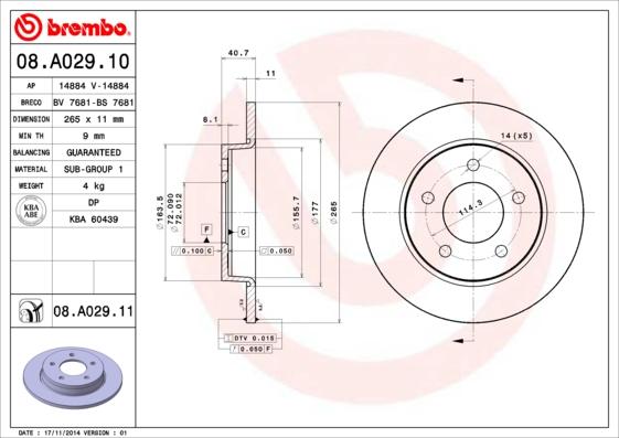 Brembo 08.A029.10 - Гальмівний диск autozip.com.ua