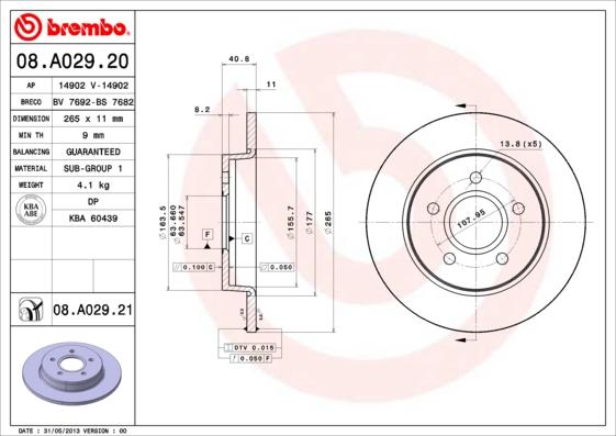 Brembo 08.A029.21 - Гальмівний диск autozip.com.ua