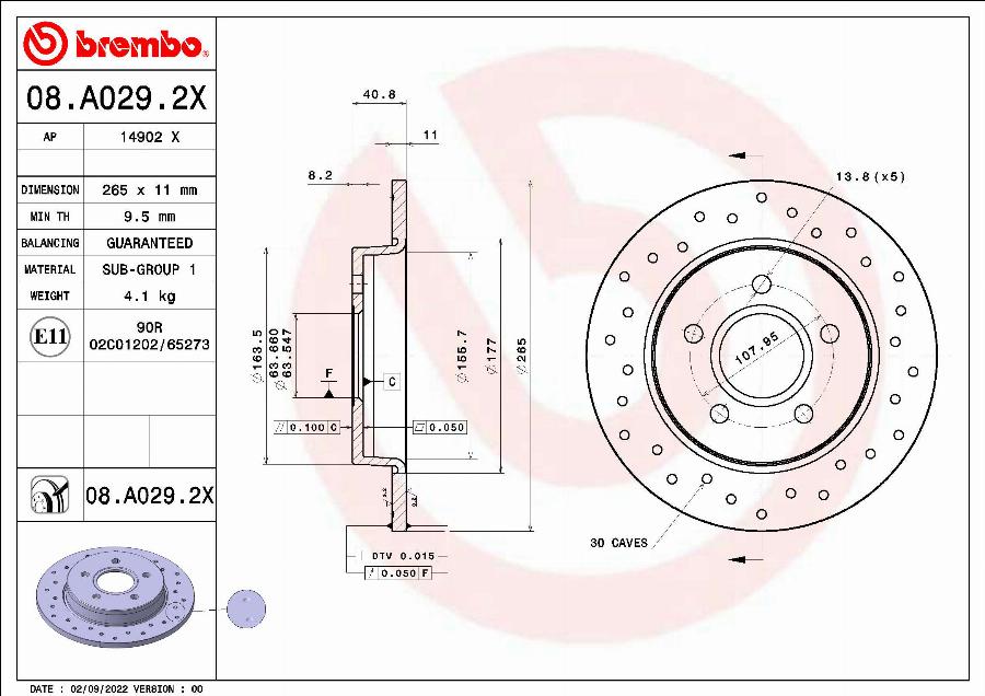 Brembo 08.A029.2X - Гальмівний диск autozip.com.ua