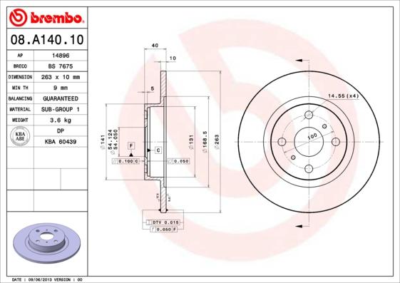 Brembo 08.A140.10 - Гальмівний диск autozip.com.ua