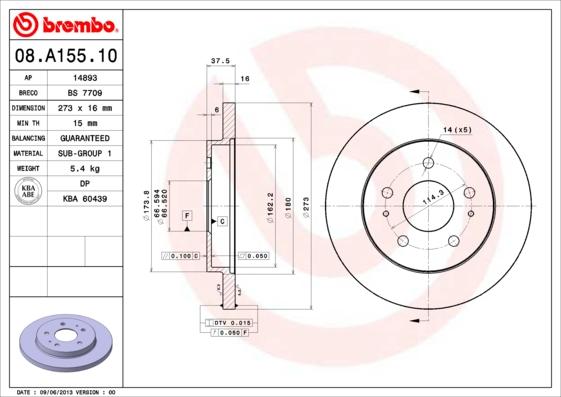 Brembo 08.A155.10 - Гальмівний диск autozip.com.ua