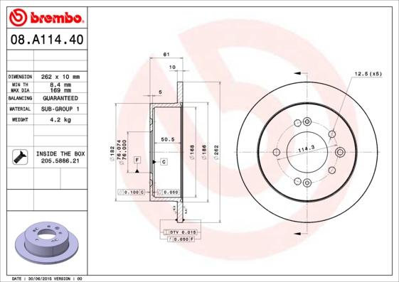 Brembo 08.A114.40 - Гальмівний диск autozip.com.ua