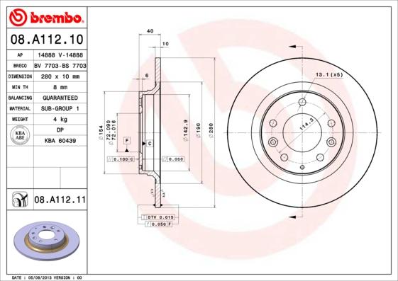 Brembo 08.A112.10 - Гальмівний диск autozip.com.ua
