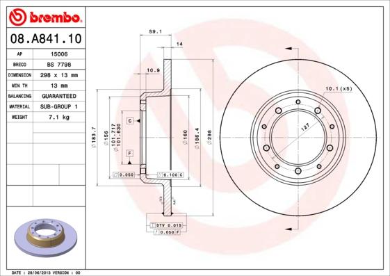 Brembo 08.A841.10 - Гальмівний диск autozip.com.ua